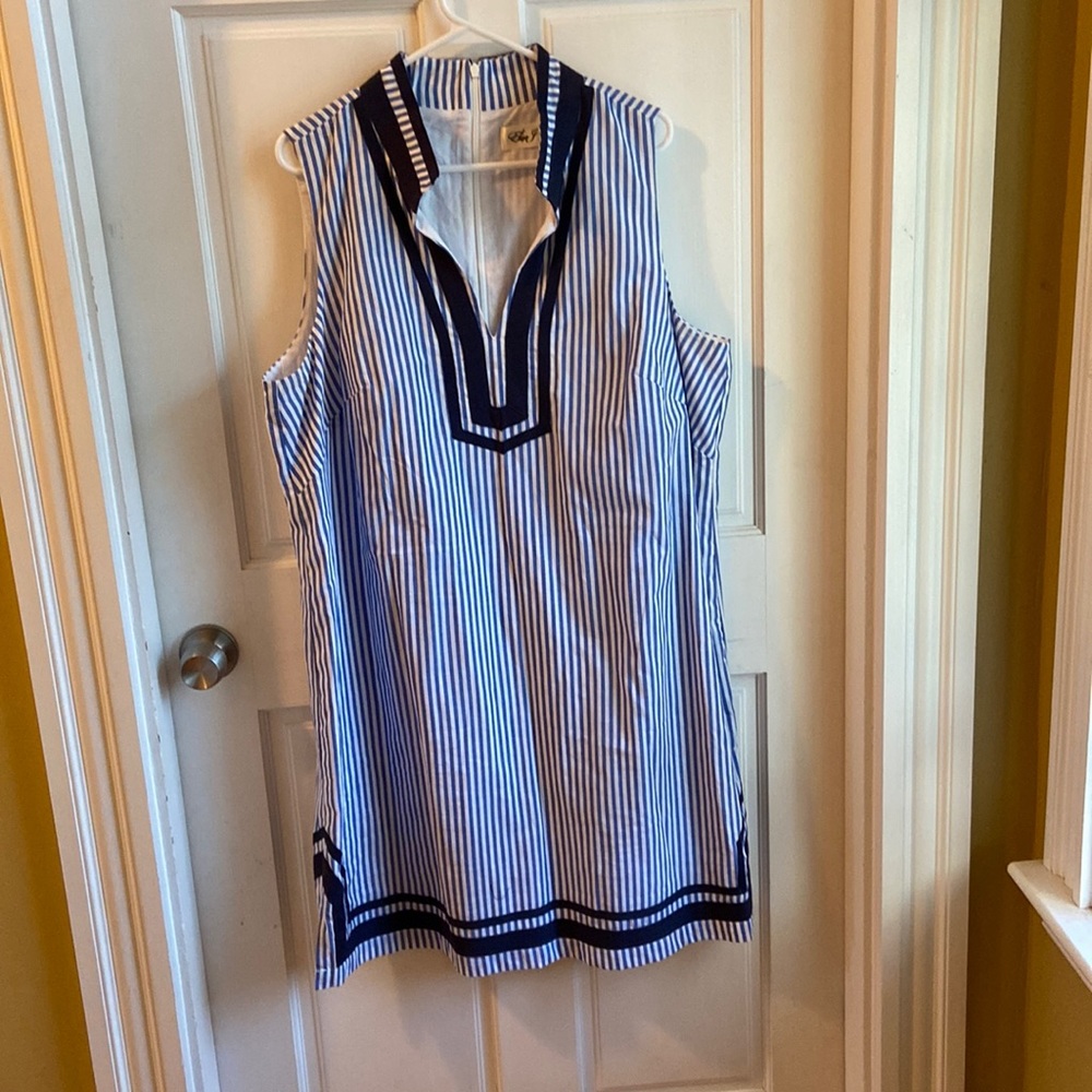 Eliza J size 16w navy white stripe shift dress